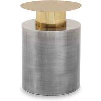 Orsina Contemporary Accent Table With Straight Base, Antique Zinc Finish Round Table, Small Decorative Table in Grey