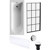 Balterley Round 1700x700 Bath - Front Panel, Black Square Screen & Chrome Waste in White