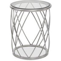 Orsina Stylish Gold Side Table with Clear Glass, Luxurious Gold Finished Bedside Table, Contemporary Round Table in Silver