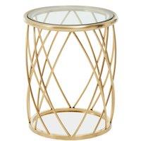 Orsina Stylish Gold Side Table with Clear Glass, Luxurious Gold Finished Bedside Table, Contemporary Round Table