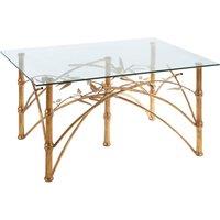 Orsina Table With Bamboo Design Legs, Glass Topped Rectangular Accent Table, Decorative Metallic Table For Patio in Gold