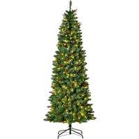 HOMCOM 7ft Artificial Pencil Christmas Tree with LED Light Berry Xmas Decor in Green