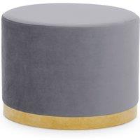 Orsina Black & Gold Round Footstool, Velvet Ottoman Footstool with Gold Base, Pouffe Footstool for Home in Grey