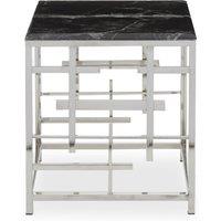 Orsina Modern Black Marble Side Table, Silver Finished Bedside Table, Small Table By Couch, Stylish Lounge Table
