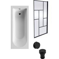 Balterley Round 1700x700 Bath with Black Abstract Screen &Black Waste in White