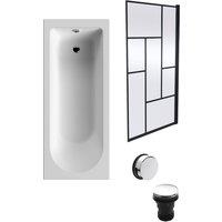 Balterley Round 1700x700 Bath Set- Leg Set, Black Abstract Screen & Chrome Waste in White