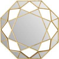 Orsina Gold Octagonal Wall Mirror, Decorative Polygonal Design Statement Mirror, Modern Lattice Metal Frame Mirror
