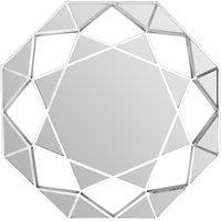 Orsina Gold Octagonal Wall Mirror, Decorative Polygonal Design Statement Mirror, Modern Lattice Metal Frame Mirror in Silver