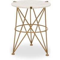 Orsina Stylish Angular Accent Table, Gold Finish Round Table, Bedside Table With Marble Top, Metallic Table