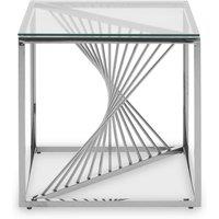 Orsina End Table with Gold Finish Frame, Modern Side Table with Glass Top, Staircase Design End Table for Home in Silver