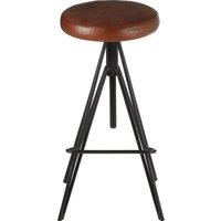 Orsina Stylish Round Leather Stool, Comfortable Leather Upholstered Bar Stool, Sturdy Metal Kitchen Stool in Brown