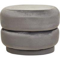 Orsina Grey Velvet Round Footstool, Round Stool with Tufted Details, Pouffee with Decorative Round Design in Dark Grey