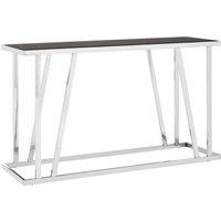 Orsina Sturdy Console Table With Black Glass Top, Durable Storage Console Table, Elegant Console Table For Hallway in Silver