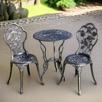 FURNOS Set of 3 Cast Iron Rose Floral Bistro Table & Chair in Grey