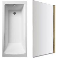 Balterley Square Single Ended 1700x700 with Brushed Brass Screen in White
