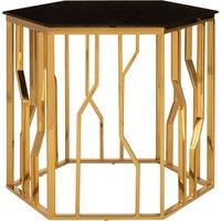 Orsina Contemporary Hexagonal Side Table, Sturdy Metal Side Table For Livingroom, Hexagonal Design Bedside Table in Gold