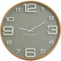Orsina Large Wall Clock, Grey & Natural Finish 60cm Round Clock With Glass Panel, Dual-Tone Wooden Wall Clock
