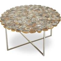 Orsina Distinctive Agate Coffee Table With Cross Base, Modern Silver Finish Decorative Table in Natural