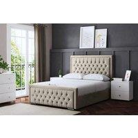 DS Living Allegra Upholstered Beige Ottoman Bed with Headboard | Size: Super King