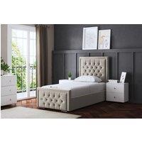 DS Living Allegra Upholstered Beige Ottoman Bed with Headboard | Size: Single