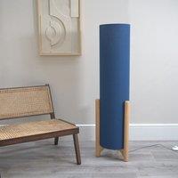 ValueLights Henry Wooden Base Midi Floor Lamp with Tall Fabric Shade with LED Bulb in Navy