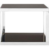 Orsina Sleek Allure Silver Finish Square Coffee Table, Black Tempered Glass Display Table, Decorative Coffee Table
