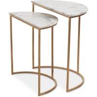 Orsina Set of 2 Marble Top Natural Side Table, Open Design Bedside Table, Semi-circle End Table for Living Room in White