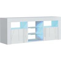 Mex Furniture LTD TV Unit with LED Lighting & Gloss Doors / 145cm in White