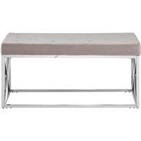 Orsina Mink Tufted Bench with Silver Stainless Steel Frame, Luxe Velvet Upholstered Accent Bench, Mink-Toned Seat in Brown