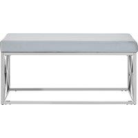 Orsina Mink Tufted Bench with Silver Stainless Steel Frame, Luxe Velvet Upholstered Accent Bench, Mink-Toned Seat in Blue