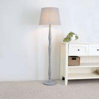 ValueLights Victoria Grey Wood Traditional Stem Floor Lamp with Fabric Tapered Shade