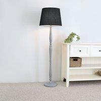 ValueLights Victoria Grey Wood Traditional Stem Floor Lamp with Fabric Tapered Shade in Black