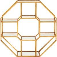 Orsina Hexagonal Shelf Unit, Elegant Mirrored Storage Shelf Unit, Antique Luxe Design Decorative Wall Unit in Gold