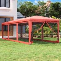 Berkfield Home Party Tent with 8 Mesh Sidewalls Red 3x9 m HDPE