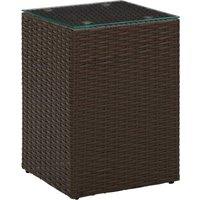 Side Table with Glass Top Brown 35x35x52 cm Poly Rattan