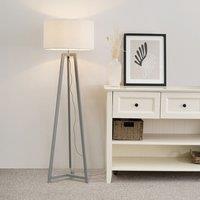 ValueLights Lottie Grey Wood Tripod Floor Lamp with Boucle Drum Shade in Cream