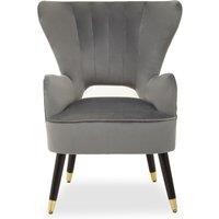 Orsina Green Velvet Armchair, Accent Chair With Gold Finish Rubberwood Legs, Modern Design Highback Chair in Grey