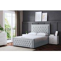 DS Living Allegra Upholstered Silver Ottoman Bed with Headboard | Size: Double