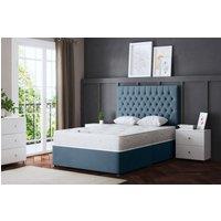DS Living Seraphine Metallic Blue Divan Bed with Headboard | Size: Super King