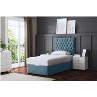 DS Living Seraphine Metallic Blue Divan Bed with Headboard | Size: Single