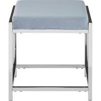 Orsina Powder Blue Velvet & Silver Stool, Square Padded Seat With Stainless Steel Base, Upholstered Stool
