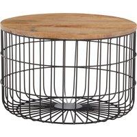 Orsina Wooden Side Table with Black Open Frame, Cage Dersign End Table, Sturdy Iron Cage Bedside Table