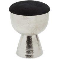 Orsina Chrome & Black Stool with Velvet Seat, Hammered Details Makeup Stool, Contemporary Ottoman Footstool in Silver