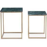 Orsina Marble Top Green Set of 2 Side Table, Open Design Frame Bedside Table, Square End Table for Living Room