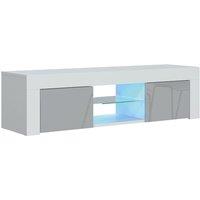 Mex Furniture LTD TV Unit with LED Lights & Gloss Doors / 130cm in Light Grey
