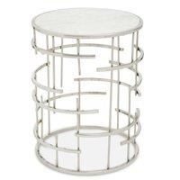 Orsina Marble Top White Side Table, Open Design Frame Bedside Table, Round End Table for Living Room, Lounge, Home in Silver