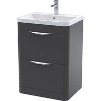 Balterley Floor Standing 2 Drawer Vanity Unit with Basin Soft Black 600mm in Grey