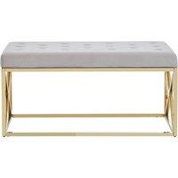Orsina Luxe Powder Blue Velvet & Gold Bench, Stylish Garden Bench For Outdoor, Accent Dining Bench For Diningroom in Brown