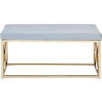 Orsina Luxe Powder Blue Velvet & Gold Bench, Stylish Garden Bench For Outdoor, Accent Dining Bench For Diningroom