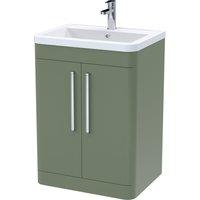 Balterley Floor Standing 2 Door Vanity Unit Ceramic Basin Satin Green 600mm